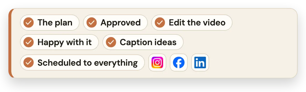 Claude video editing in steps: the plan, approved, the edit, captions, scheduled to Instagram, Facebook and LinkedIn